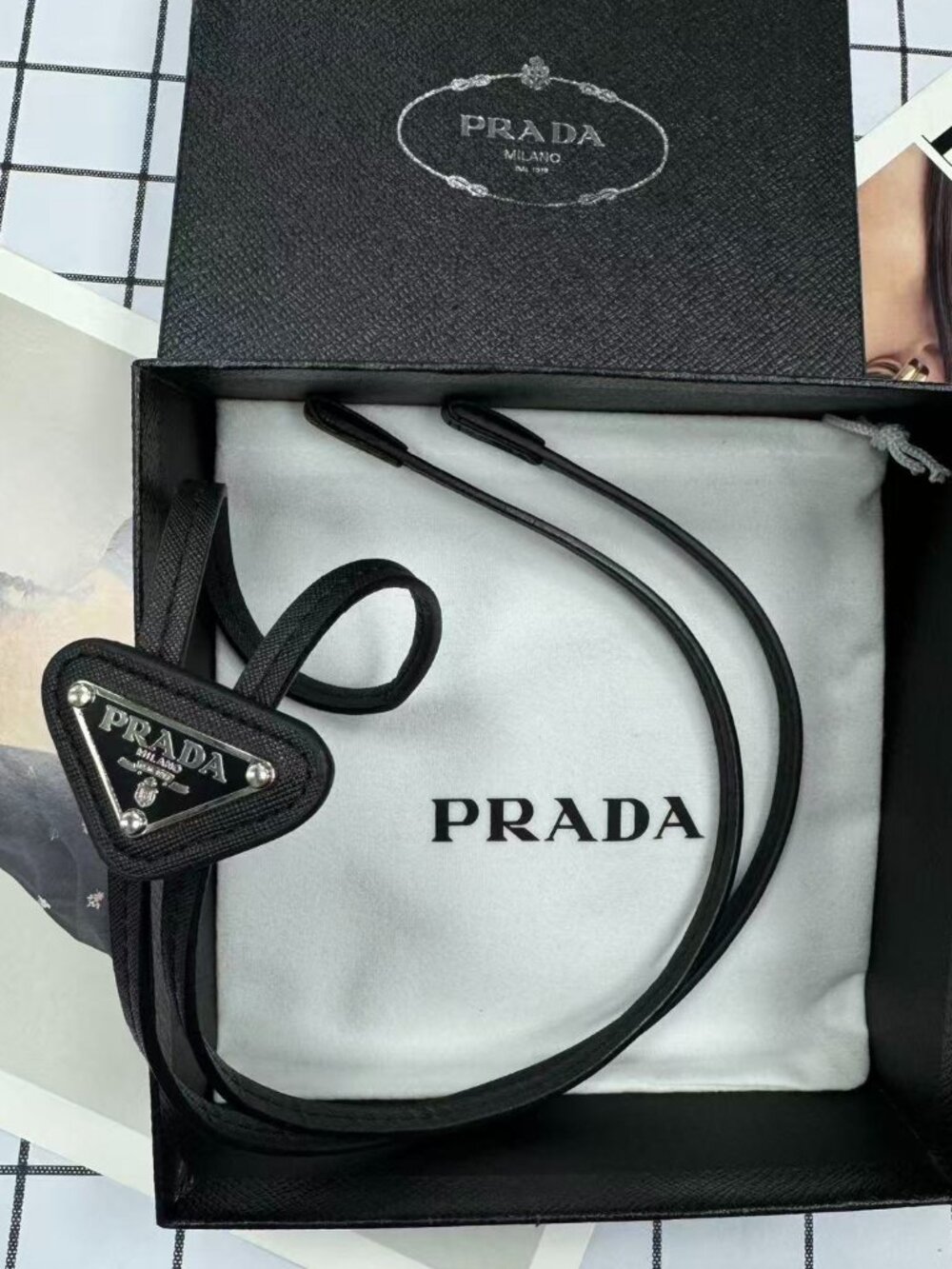 NWT Prada bolo tie-unisex 🖤Saffiano triangle with logo (gift box included)💟 - Picture 3 of 7